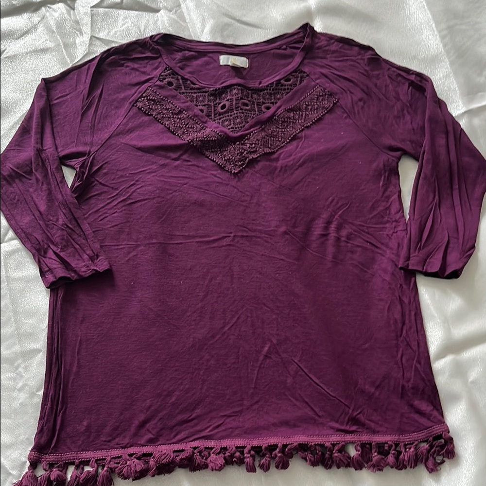 Source Unknown Deep Purple Lace Accent Blouse